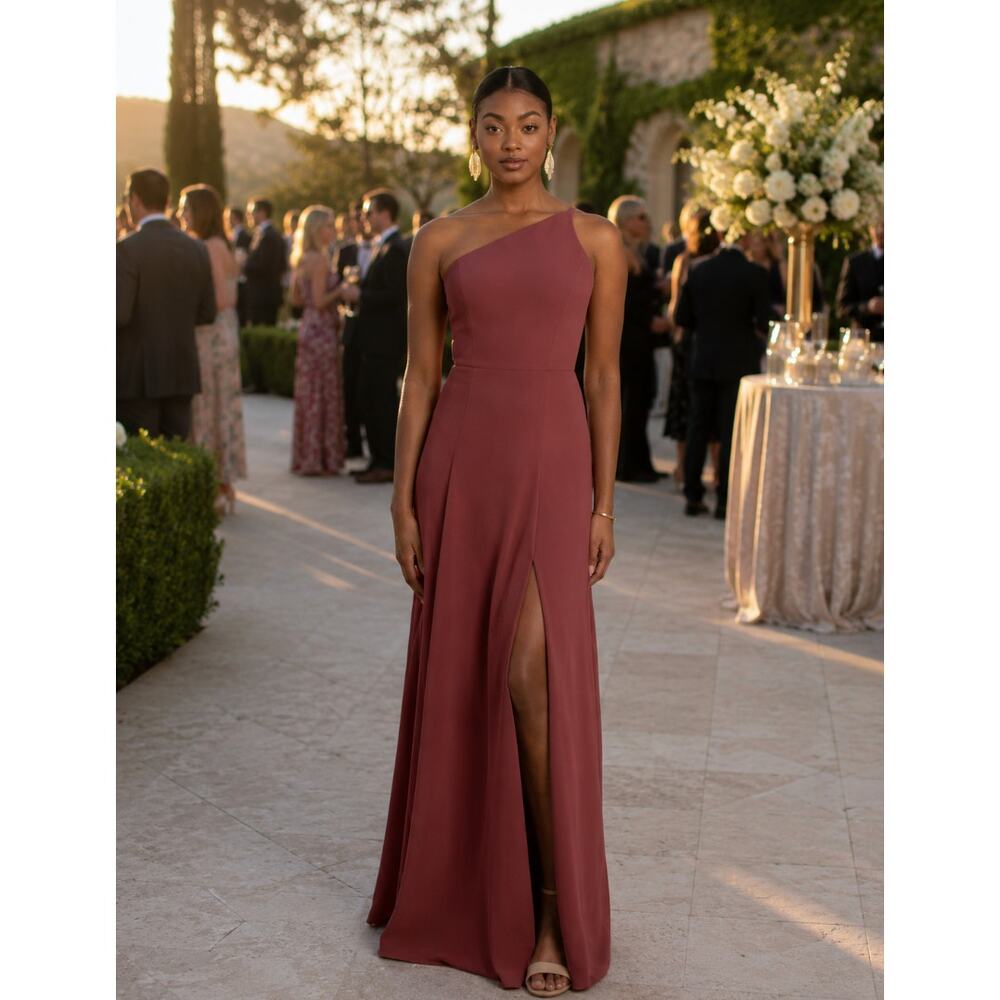 JENNY YOO Kora One Shoulder Dress in Cinnamon Rose Size 8